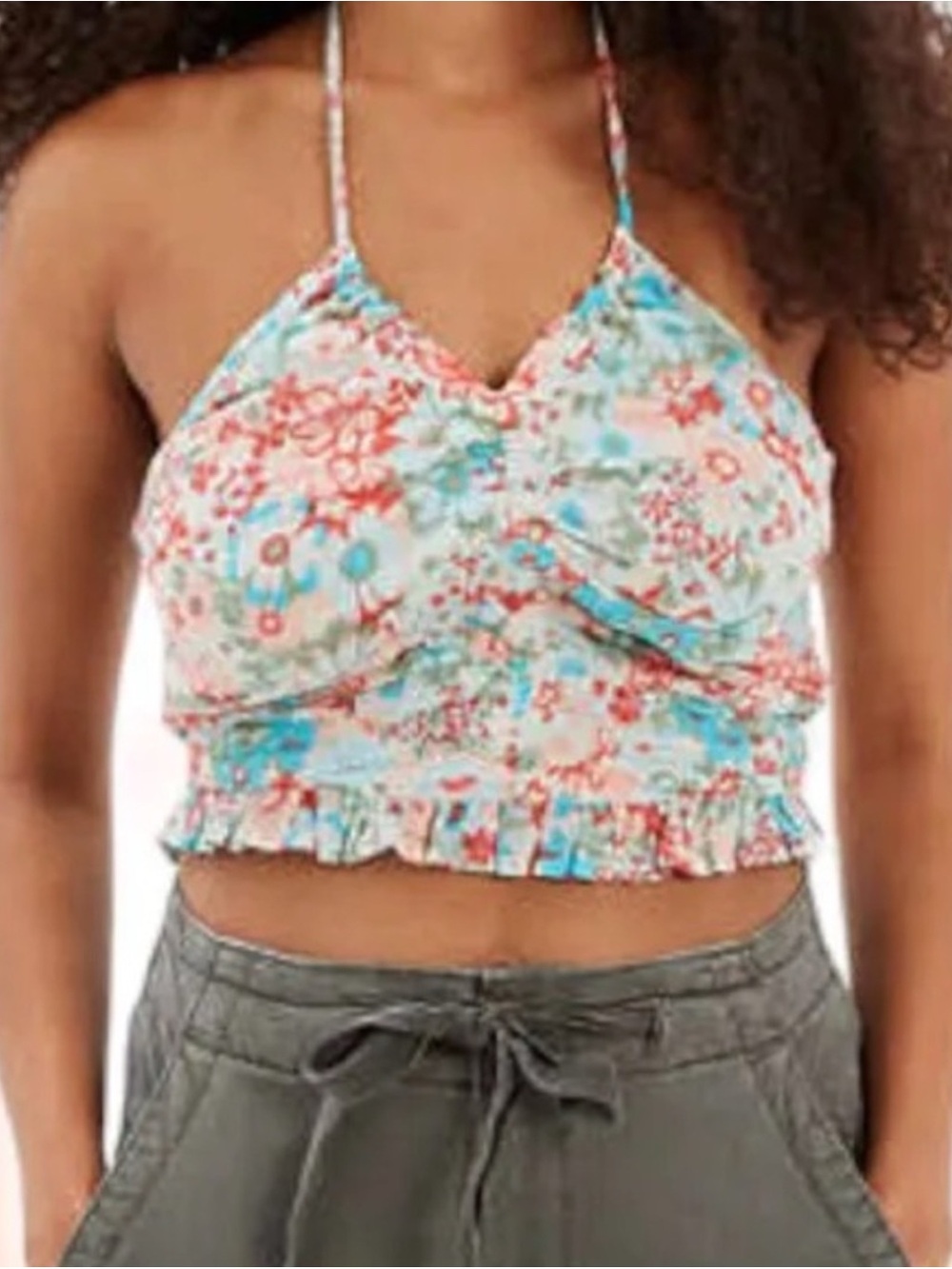 American Eagle Floral Cropped Halter Top